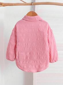 SHEIN 少女寬鬆條紋翻領休閒襯衫 - 粉色 - 查看 4