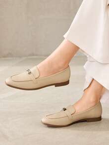 MOTF WOMEN SUEDETTE METAL DECOR FLATS FOR CHRISTMAS SPRING SHOES - Apricot - View 4