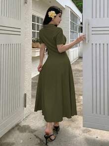 Modelyn 女款素色針織中長洋裝 - 軍綠色 - 查看 2