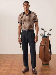 Tonviero Camicia polo da uomo casual e alla moda in tessuto jacquard con motivo geometrico, minimalista e di moda, adatta per uso quotidiano, per il marito, stile old money - Multicolore - Visualizzare 5