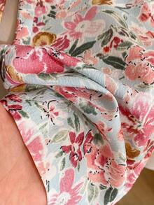 SHEIN 2件組 YOUNG 女孩粉色層次感吊帶上衣與碎花圖案寬鬆長褲，Vacayvibe 童裝 7歲生日夏季嬰童套裝 - 淡紫色 - 查看 6