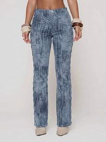 MUSERA Jeans aderenti a zampa con stampa serpente in denim, dettagli con occhielli e lacci, stile sexy Y2k cowgirl deconstructed cowboy, per primavera estate festival vacanze Ibiza - Blu - Visualizzare 2