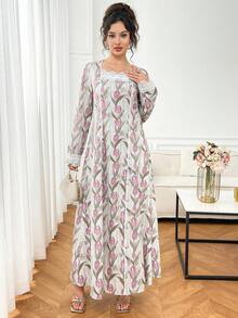 Al Najma 女款優雅花卉印花阿拉伯式洋裝 淺粉色 夏季 - 彩色 - 查看 2