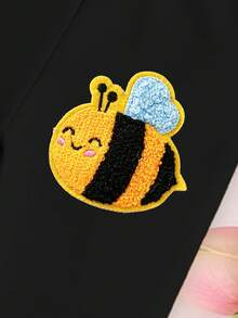 Baby Girl Fresh Cute Cartoon Bee Embroidery Pattern Basic Short T-Shirt & Leggings Set, Comfortable Daily Wear, Little Bee Insect Kawaii Yellow T-Shirt Black & Yellow Classic Color Combination - Multicolor - View 6