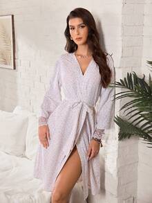 Serenescape Vintage Style Women's Ditsy Floral Long Sleeve Robe - Multicolor - View 5