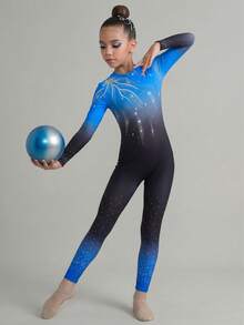 Tween Girls Gymnastics Leotard, Rhythmic One-Piece, Yoga High Stretch Printed Rhinestone Black Pattern, Backless Hollow, Summer Gym Dance Athletic - Multicolor - View 5