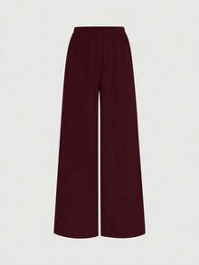 Sweetra Women's Solid Color Metal Decor Pleated Bandeau Top And Long Pants Casual Daily 2-Piece Set - Burgundy - View 7
