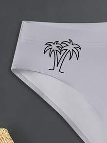 Manfinity KASUA Men's Palm Tree Print White Fashion Swim Briefs, Holiday - Multicolor - View 4