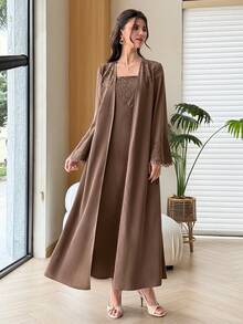 Al Najma Spring/Summer Elegant Elegant Fashion Versatile Slimming Lace 2 In 1 Women's Dress - Coffee Brown - View 5