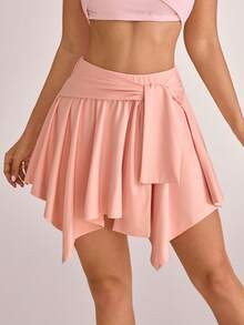 SHEIN Sovereign Charm 女款素色百褶休閒百搭日常旅行運動裙褲 - 粉色 - 查看 4