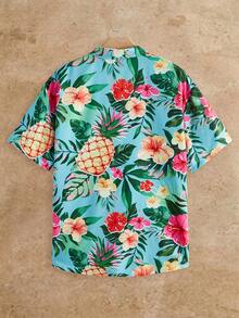 HIMLAND Men's Plus Size Floral Print Single-Breasted Short Sleeve Vacation Shirt - Multicolor - View 2