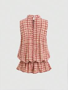 Sweetra Women's Designer College Style Striped Sleeveless Top Summer Premium Shirt With Tie-Up Ruffle Trim - Multicolor - View 2