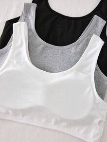 Bộ 3 món cho bé gái tuổi teen gồm áo tank top cơ bản và quần short nam, họa tiết băng dệt hình trái tim, màu trắng xám đen, chất mềm mại thoải mái, phong cách đơn giản ngọt ngào - Nhiều màu - Xem 3