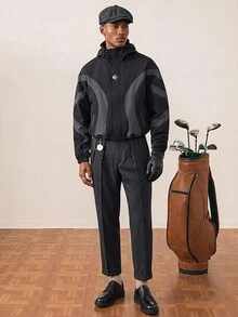 Manfinity Homme 男士街头风新款夹克外套，黑色拼接设计，高街嘻哈风，轻便百搭，INS 同款，适合所有季节日常穿着，户外徒步，科技感十足，白色印花夹克，拉链印花夹克，送给男友/老公的必备礼物，男士街头风，Y2K 复古风，男士短款夹克，男士外套 - 黑色 - 查看 4