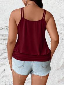 EMERY ROSE Plus Size Women Solid Color Ruched Casual Everyday Top - Burgundy - View 2