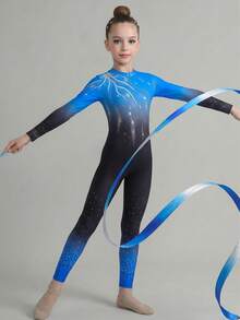 Tween Girls Gymnastics Leotard, Rhythmic One-Piece, Yoga High Stretch Printed Rhinestone Black Pattern, Backless Hollow, Summer Gym Dance Athletic - Multicolor - View 4