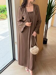 Al Najma Spring/Summer Elegant Elegant Fashion Versatile Slimming Lace 2 In 1 Women's Dress - Coffee Brown - View 6