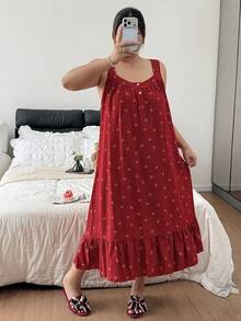 Napfluff CURVE Napfluff CURVE Dream Adore Striped Bow Sleeveless Cute Plus Size Women's Nightgown - Red - View 6