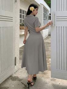 Modelyn Vestido midi de punto de unicolor para mujer - Gris - Ver 2