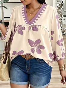Weeklong Camisa de vacaciones casual con estampado aleatorio talla grande - Rosa vieja - Ver 3