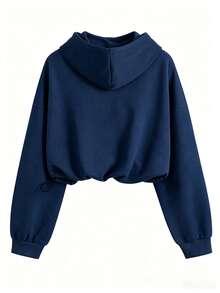 INAWLY Women's Casual Fashion Loose Cinched Waist Hooded Sweatshirt - Navy Blue - View 2