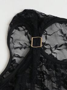 Sweetra Y2K 性感紋理不對稱單肩金屬扣不對稱長度人造皮革上衣 - 黑色 - 查看 5