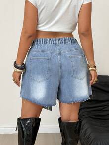 Jeanoix Short en jean bleu Y2K grande taille pour femme, printemps/été, vacances en extérieur, patchwork, multi-poches, boutonnage devant - Jean clair - Voir 2