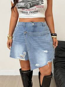Jeanoix Short en jean bleu Y2K grande taille pour femme, printemps/été, vacances en extérieur, patchwork, multi-poches, boutonnage devant - Jean clair - Voir 3