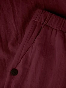 EMERY ROSE Plus Size Women's Casual Pure Cotton Solid Color Long Pants With Pockets And Button Closure - Burgundy - View 3