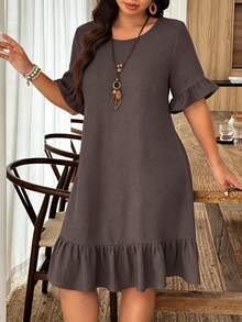 Weeklong Plus Size Women Spring/Summer Back Hollow Contrast Color Print Casual Elegant Vacation Dress Formal Evening Dark Wash - Brown - View 6