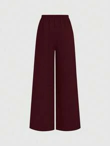 Sweetra Women's Solid Color Metal Decor Pleated Bandeau Top And Long Pants Casual Daily 2-Piece Set - Burgundy - View 5
