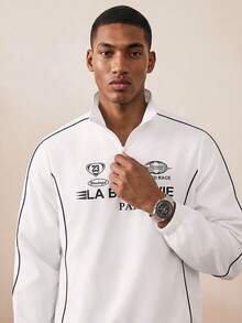Tonviero Chaqueta casual de hombre con estampado de letras, para primavera/otoño, estilo fútbol - Blanco - Ver 4