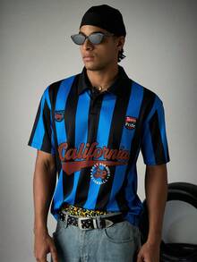 Sport MetroGents Men's Letter Striped Short Sleeve Casual Football Jersey T-Shirt - Multicolor - View 1