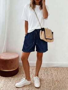 Vaclyn Women's Casual Vacation Fashion Versatile Shorts - Blue - View 3
