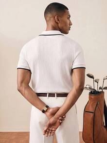 Manfinity Homme 男士撞色滚边休闲百搭通勤短袖Polo衫 - 白色 - 查看 2