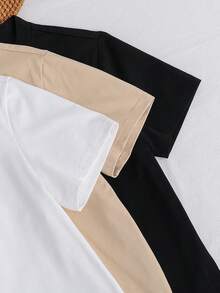 SHEIN Kids 3pcs Tween Boy Solid Color Knit Short Sleeve Top, Casual & Comfortable Suitable For Spring/Summer , Daily Wear, Sports, Outings, School, Parties, Festivals, Photoshoots - Multicolor - View 6