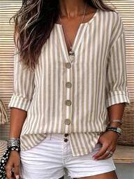 Linhara CURVE Camisa de rayas casual tejida para mujer de talla grande