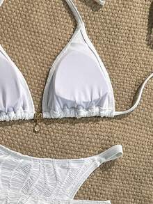 Swim SXY 女款夏季海灘純色掛脖綁帶性感比基尼三角褲兩件式泳衣套裝附迷你裙 - 白色 - 查看 8
