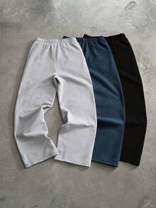 PAVTROS Pantalones de chándal casuales holgados con cordón en la cintura y estampado de letras para hombre - Gris - Ver 2