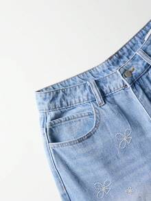 GlowEve Women's Casual Washed Embroidered Denim Long Pants - Light Wash - View 5