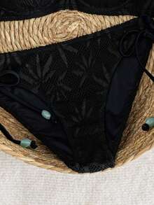 Swim Vcay Women's 2-Piece Swimsuit Set, Sexy Elegant Minimalist Bikini With Double Shoulder Straps, Patchwork Hand-Beaded Design, Random Color, Beachwear Swimsuit Set For Spring/Summer - Black - View 3