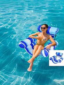1pc Floating Pool Lounge Chair, Adult Inflatable Pool Hammock Chair, Pool Floating Bed Chair, Floating Pool Sofa With Blue Floral Pattern, Suitable For Summer Pool Party - multicolor - View 5