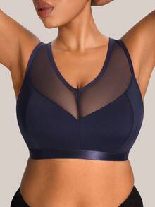 Barelissa Sujetador inalámbrico de talla grande para mujer con parches de malla cómodos - Azul - Ver 3