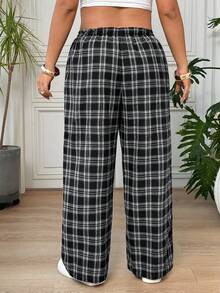SHEIN EZwear 大尺碼女款格紋抽繩腰休閒百搭日常外出長褲 - 彩色 - 查看 2
