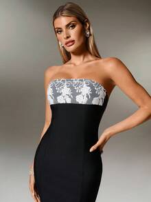 Nuvra Women's Lace Trim Black Sexy Waist Cinched Long Evening Dress - Black - View 5