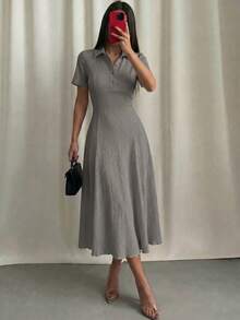 Modelyn Vestido midi de punto de unicolor para mujer - Gris - Ver 7