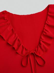FleurLily Plus Size Summer Casual 1920 Vintage Sexy Solid Color Petal Sleeve T-Shirt Tea Party Going Out Party Red - Red - View 4