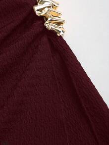 Sweetra Women's Solid Color Metal Decor Pleated Bandeau Top And Long Pants Casual Daily 2-Piece Set - Burgundy - View 8