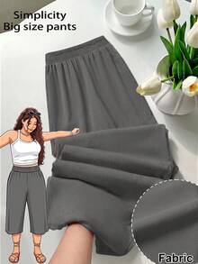 SHEIN PETITE CURVE 大码女式休闲抽绳腰针织七分裤 - 灰色 - 查看 8
