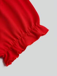 FleurLily Plus Size Summer Casual 1920 Vintage Sexy Solid Color Petal Sleeve T-Shirt Tea Party Going Out Party Red - Red - View 7